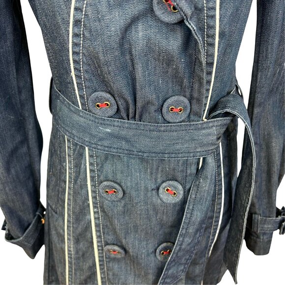 VINTAGE 90s-Y2K Guess Denim Trench Coat Jacket - Picture 6 of 14